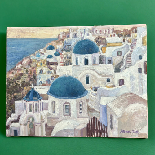 油絵　「ギリシャ」 風景画 8号 額装付き 油絵 「ギリシャ」 風景画 8号 額装付き 美術品・アンティーク