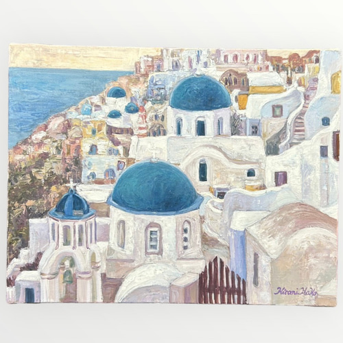 油絵　「ギリシャ」 風景画 8号 額装付き 油絵 「ギリシャ」 風景画 8号 額装付き