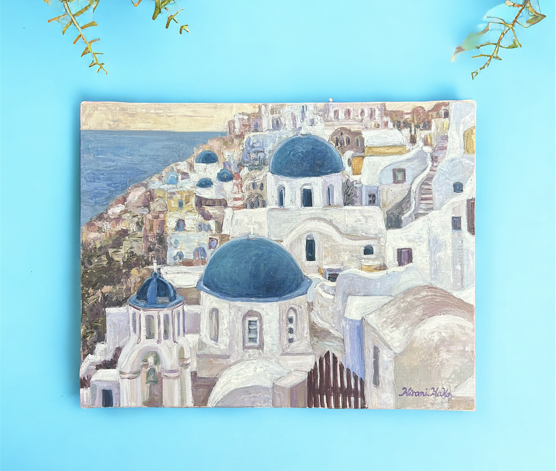 油絵　「ギリシャ」 風景画 8号 額装付き 油絵「ギリシャ」 風景画 8号 額装付き