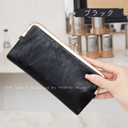 大容量長財布 がま口 レディース 高級感 がまぐち レザー 財布 コンパクト 機能性 グリーン ブラック FW22 13枚目の画像