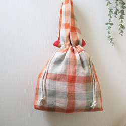 【母の日早割】イタリー製リネンの巾着バッグ 1枚目の画像