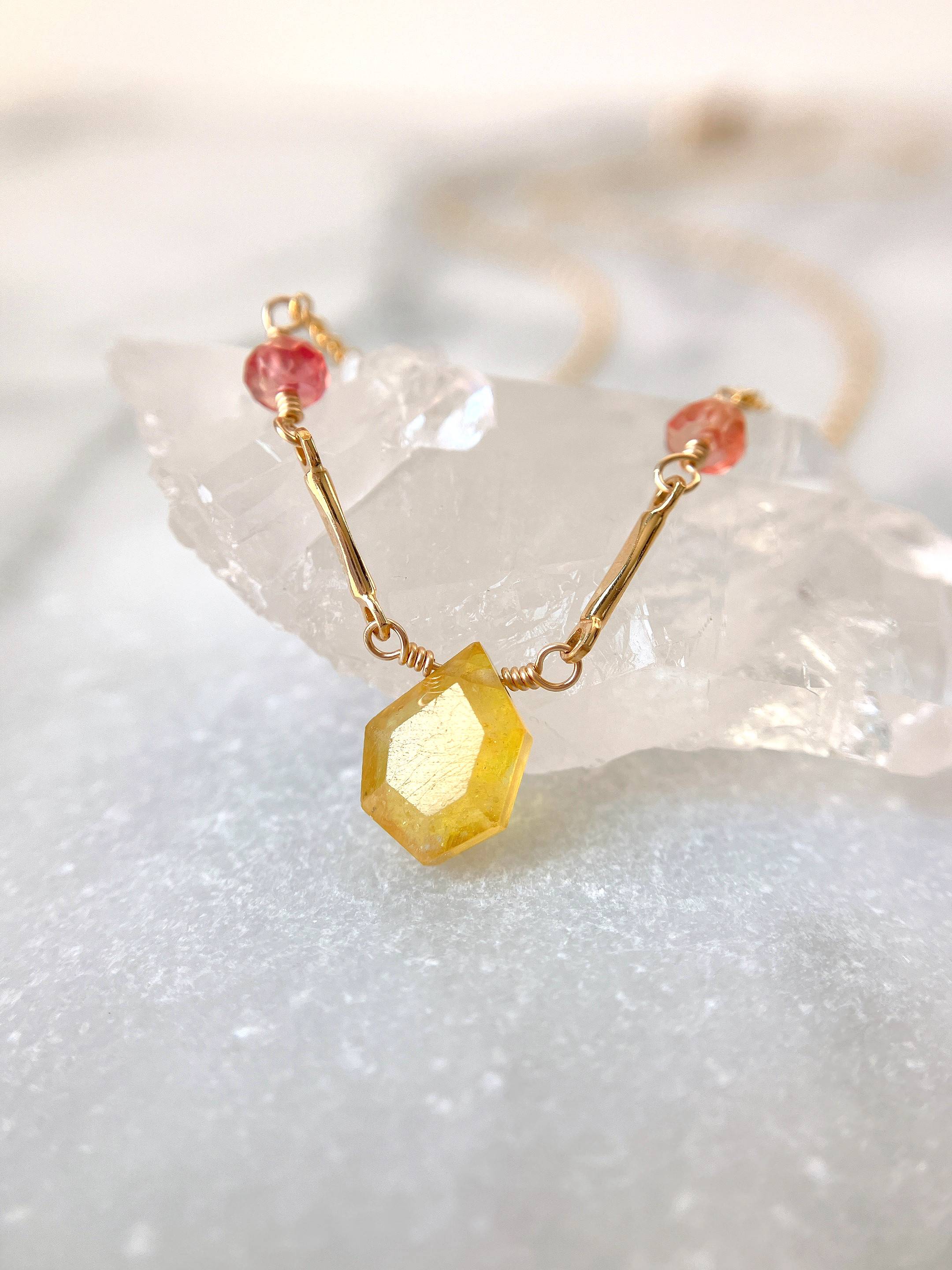 14kgfグロッシュラーガーネット・イエローアパタイトピアス/イヤリング