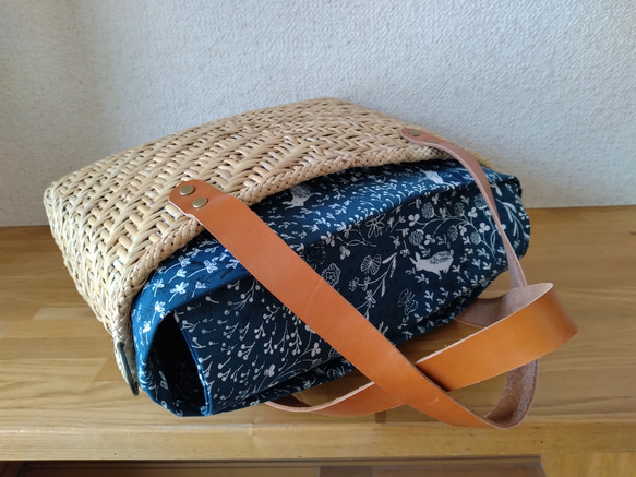 北海道十勝バスケット　皮籐かごバッグ　生成り 