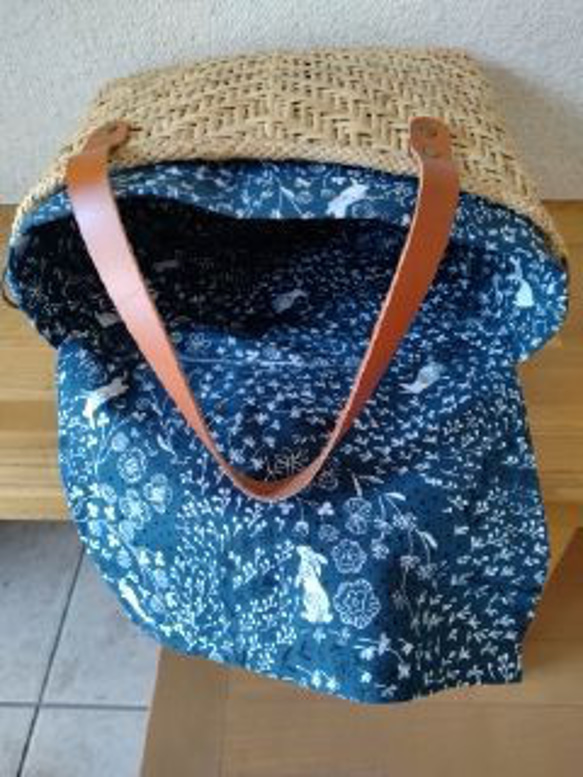 北海道十勝バスケット　皮籐かごバッグ　生成り 