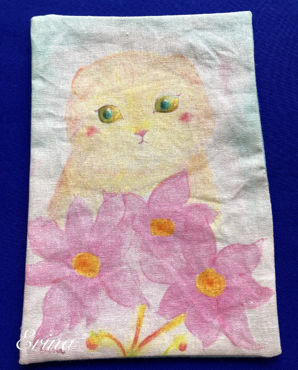 お花と猫さんのハンカチ（裏生地ダブルガーゼ）再販 3枚目の画像