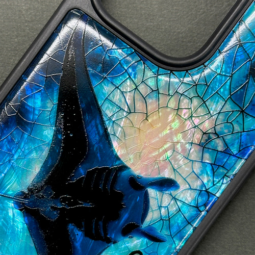 iPhone 16 15 螺鈿風 マンタ 名入れ可 天然貝シェル 全機種対応 ケース