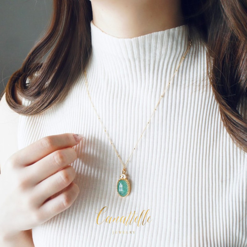 1点もの】SV925（18GP） グリーンアベンチュリンのロング・ネックレス