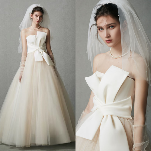 オフショルダー ボリューム袖 パフスリーブ Aライン 二次会 前撮り  