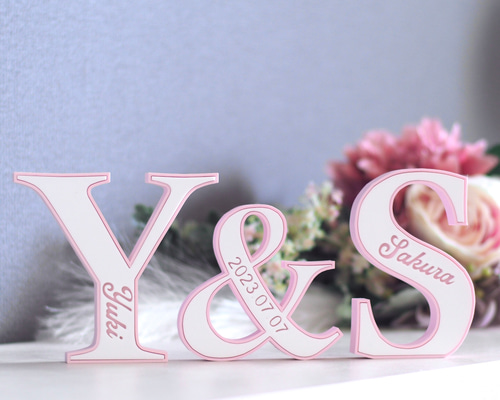 バイカラー イニシャルオブジェ 3点セット -ライトピンク- その他