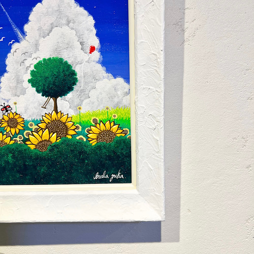 手描き絵画 作品名「ある夏の日」 夏の絵 ひまわりの絵 絵画