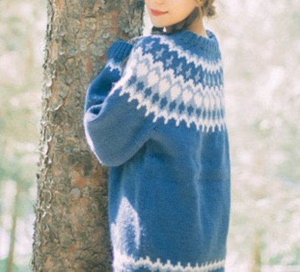 春秋冬 手編みセーター ニット ウール100％ 2枚目の画像