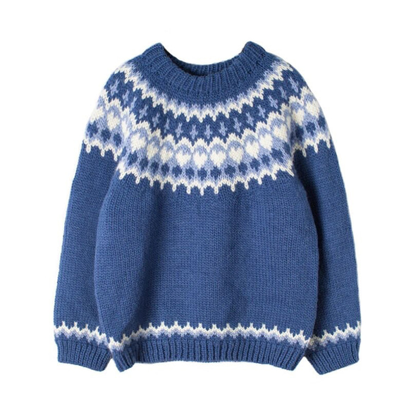 春秋冬 手編みセーター ニット ウール100％ 1枚目の画像