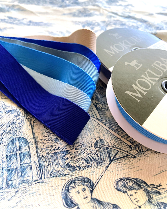 トワル ドゥ ジュイのフラットポーチ 20㎝【ブルー】フランス製布地 5枚目の画像