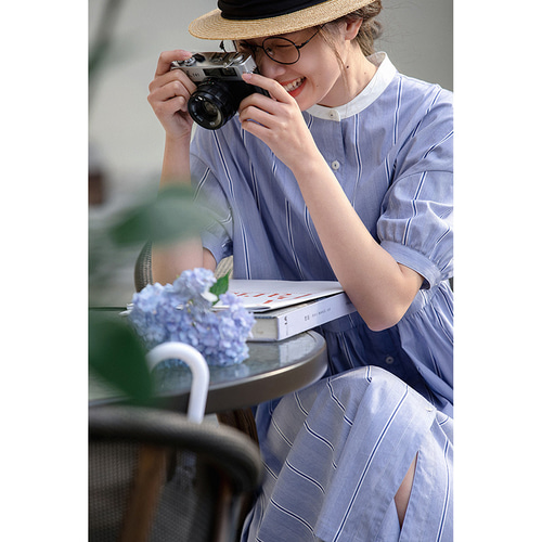 HYKE ストライプ シャツワンピース 半袖 青 HYKE ストライプ シャツ