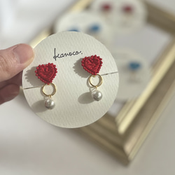 little heart 小さな♡刺繍ピアスorイヤリング 5枚目の画像