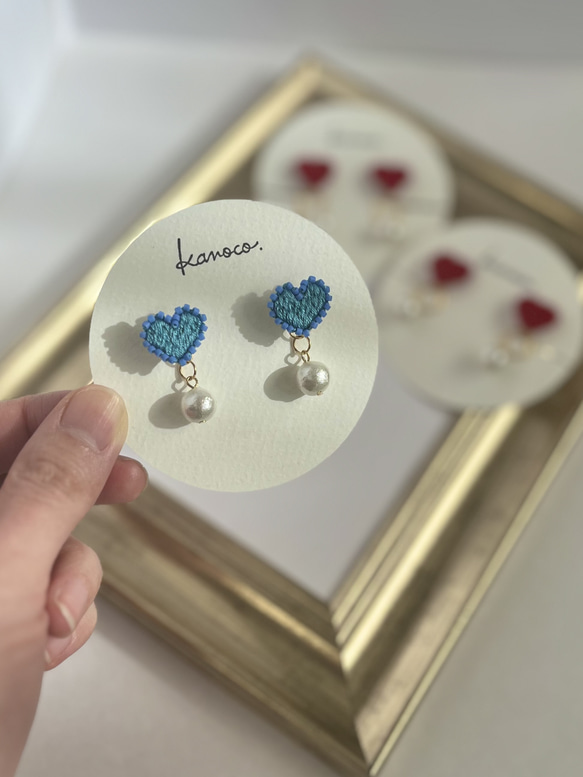 little heart 小さな♡刺繍ピアスorイヤリング 6枚目の画像