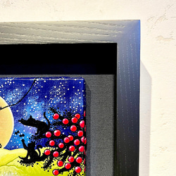 アクリル画 原画 額縁付き 作品名「あなたの願いが叶う日」 ファンタジーな絵　星空の絵　月の絵　猫の絵 11枚目の画像