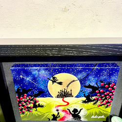 アクリル画 原画 額縁付き 作品名「あなたの願いが叶う日」 ファンタジーな絵　星空の絵　月の絵　猫の絵 12枚目の画像