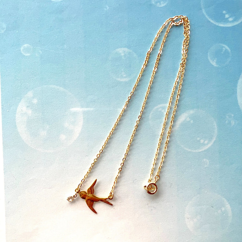 雨上がり の ツバメ ネックレス ジルコニア付き （燕 つばめ 華奢 金色