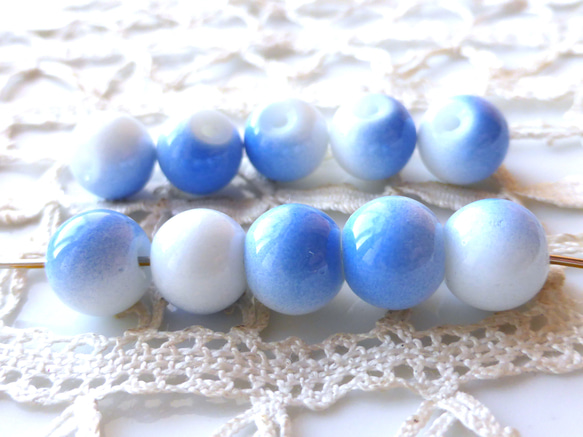 ぽわん　青い空　チェコビーズCzech Glass Beads10個 1枚目の画像