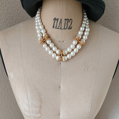 オープンセール 福袋 2連パール×ゴールド装飾 豪華なネックレス No.1566 ネックレス アクセサリー