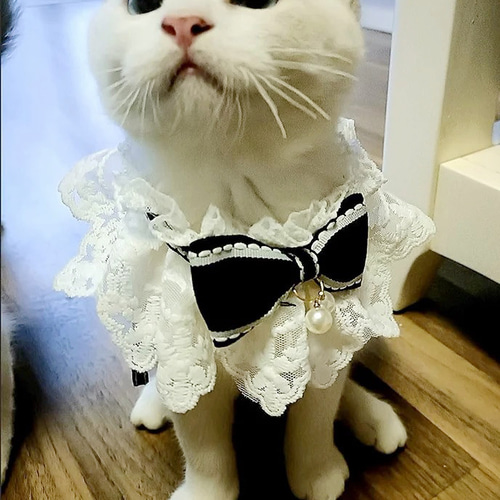 幅広シュシュ、レースフラワー(グレー)わんちゃん猫ちゃん用 レースシュシュ 猫、犬の首輪、首飾り No:018 リード・首輪