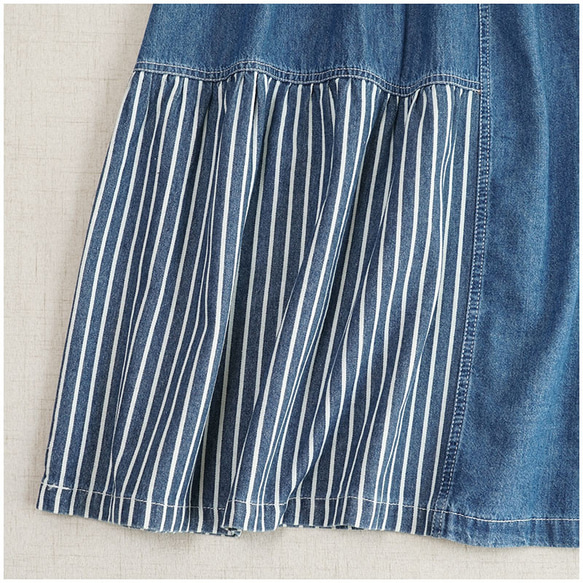 大人のリラックススカート 頑張らずともこなれて見える デニム ロング丈 レイヤード風 異素材 レディース ロング丈 ネイ 9枚目の画像