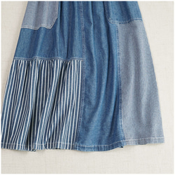 大人のリラックススカート 頑張らずともこなれて見える デニム ロング丈 レイヤード風 異素材 レディース ロング丈 ネイ 8枚目の画像