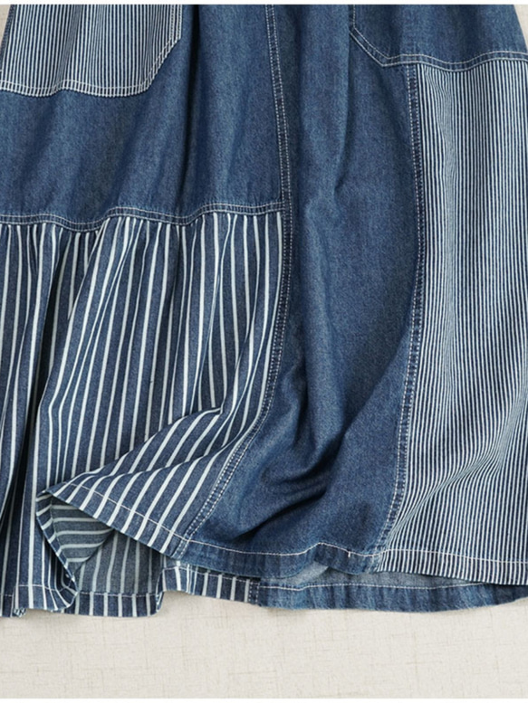 大人のリラックススカート 頑張らずともこなれて見える デニム ロング丈 レイヤード風 異素材 レディース ロング丈 ネイ 17枚目の画像