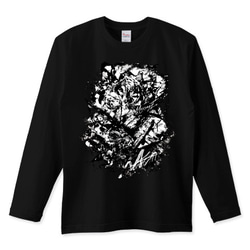 動物アート長袖黒Tシャツ「Don't Be Afraid」 1枚目の画像