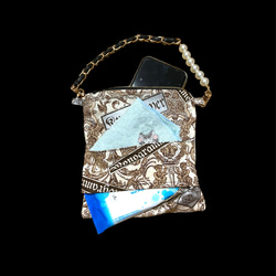 ティッシュケース付き　スマホポーチ　スマホショルダー　ミニポーチ　猫侍　青 2枚目の画像