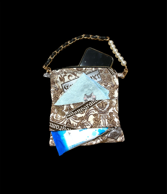 ティッシュケース付き　スマホポーチ　スマホショルダー　ミニポーチ　猫侍　青 2枚目の画像