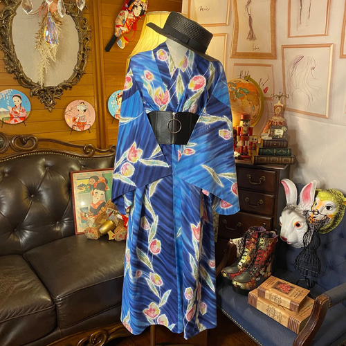 浴衣 ハンドメイド リメイク ワンピース ドレス 帯サッシュ 浴衣 ハンドメイド リメイク ワンピース ドレス 帯サッシュ
