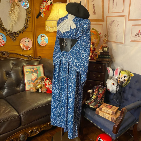 着物 洗える 化繊 ワンピース ドレス ハンドメイド リメイク 名古屋帯サッシュベルト KW-331 5枚目の画像