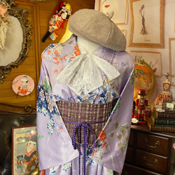 着物 洗える 化繊 ワンピース ドレス ハンドメイド リメイク 名古屋帯サッシュベルト  KW-332 2枚目の画像