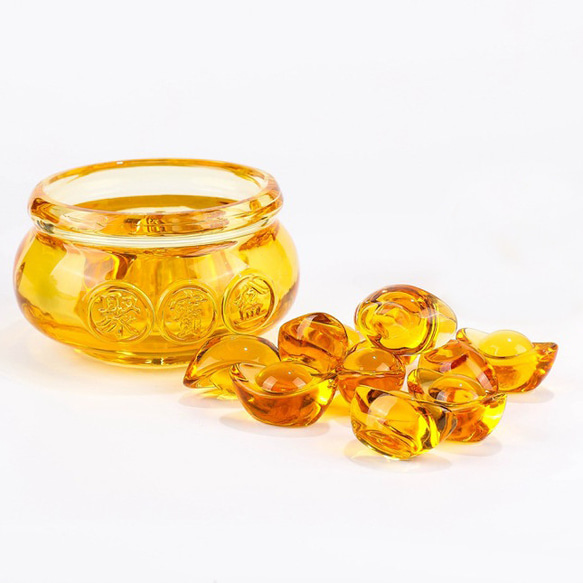 聚寶盆 元寶 黄水晶 シトリン 置物 富と幸運 元宝 風水置物 縁起物 2枚目の画像