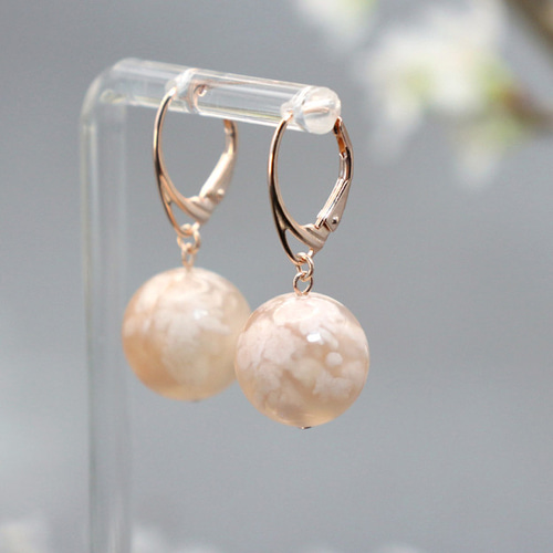 桜・フローラ】天然石チェリーブロッサムアゲート・S925/18KPGPピアス