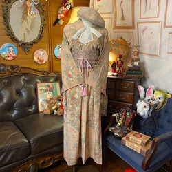 和洋折衷 古着 洗える 化繊 着物 和 ハンドメイド リメイク ワンピース ドレス 名古屋帯サッシュベルト KW-333 3枚目の画像