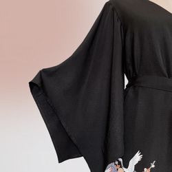 優美な袖感 留袖ワンピース フォーマル 上質 着物リメイク 正絹 演奏会 結婚式 和柄 M～２Ｌ 黒 T6301 2枚目の画像