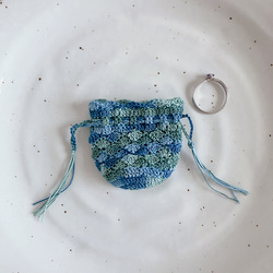 ミニ巾着ポーチ・もりのなか・2本巾・レース編み・コットン100％ 3枚目の画像