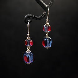 威尼斯穆拉諾琉璃珠耳環  #GE0035 藍包紅點銀箔珠耳環 第1張的照片