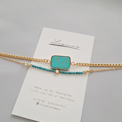 春夏に大人気♡ターコイズの２連ブレスレット 天然石ブレスレット チェーンブレスレット bracelet ステンレス 1枚目の画像