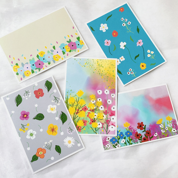 お花柄　5枚セット　ポストカード　はがき　イラスト　デザイン　かわいい　インテリア　文房具 3枚目の画像