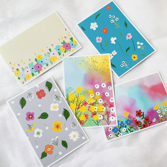 お花柄　5枚セット　ポストカード　はがき　イラスト　デザイン　かわいい　インテリア　文房具 2枚目の画像