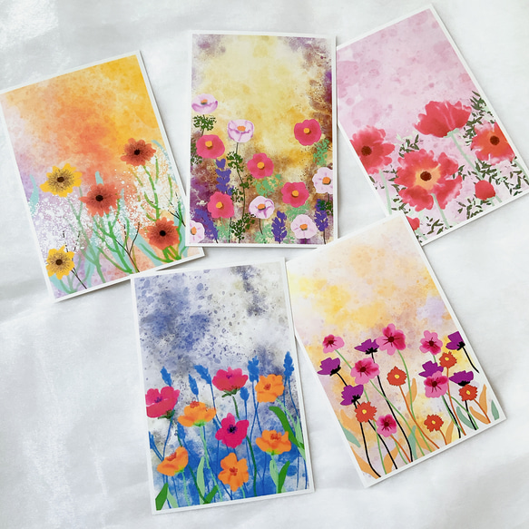 A お花アート　5枚セット　ポストカード　おしゃれ　かわいい　お花　はがき　イラスト　絵葉書　文房具 3枚目の画像