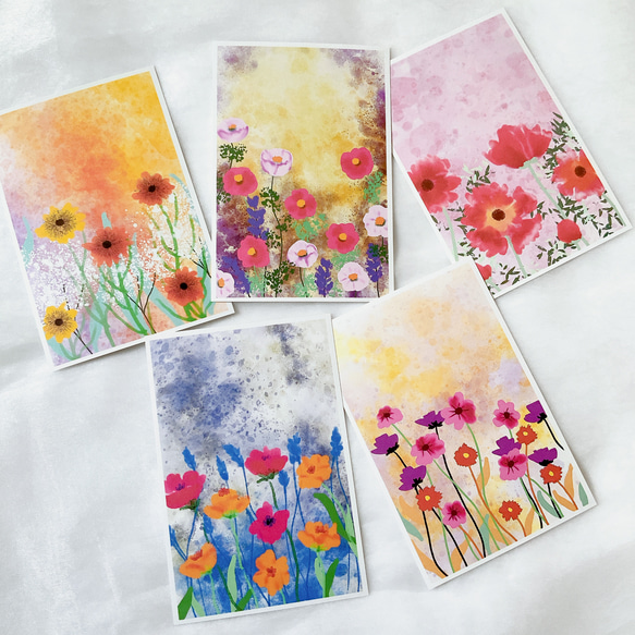 A お花アート　5枚セット　ポストカード　おしゃれ　かわいい　お花　はがき　イラスト　絵葉書　文房具 1枚目の画像