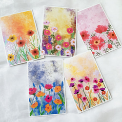 A お花アート　5枚セット　ポストカード　おしゃれ　かわいい　お花　はがき　イラスト　絵葉書　文房具 4枚目の画像