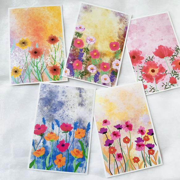 A お花アート　5枚セット　ポストカード　おしゃれ　かわいい　お花　はがき　イラスト　絵葉書　文房具 2枚目の画像