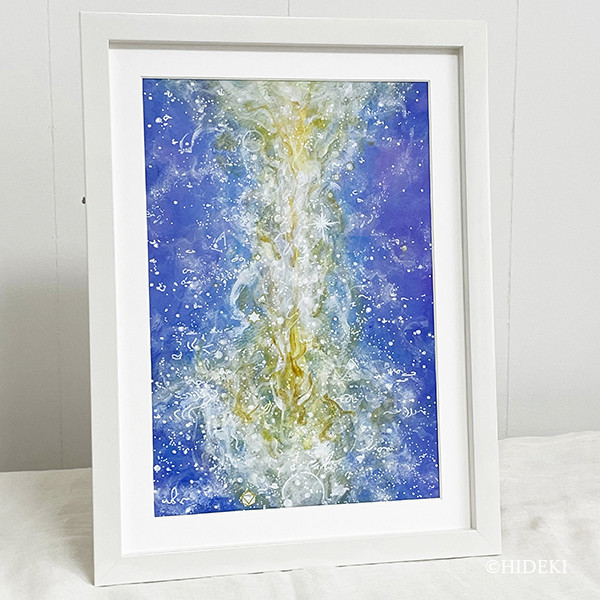 光のbouquet 絵画原画 風水吉祥絵画＊幸せ空の龍と鳳凰～桃富士光雲海～豊かさ出世
