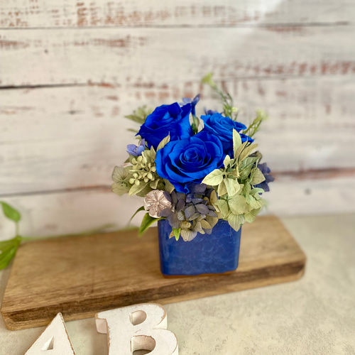 プリザーブドフラワーアレンジメント ブルーローズ ブルーベース